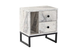 Nordure Mesita de Noche Mármol Fresia y Negro, Patas de Metal, Tablero Melamina, 45.2x50x29.5 cm